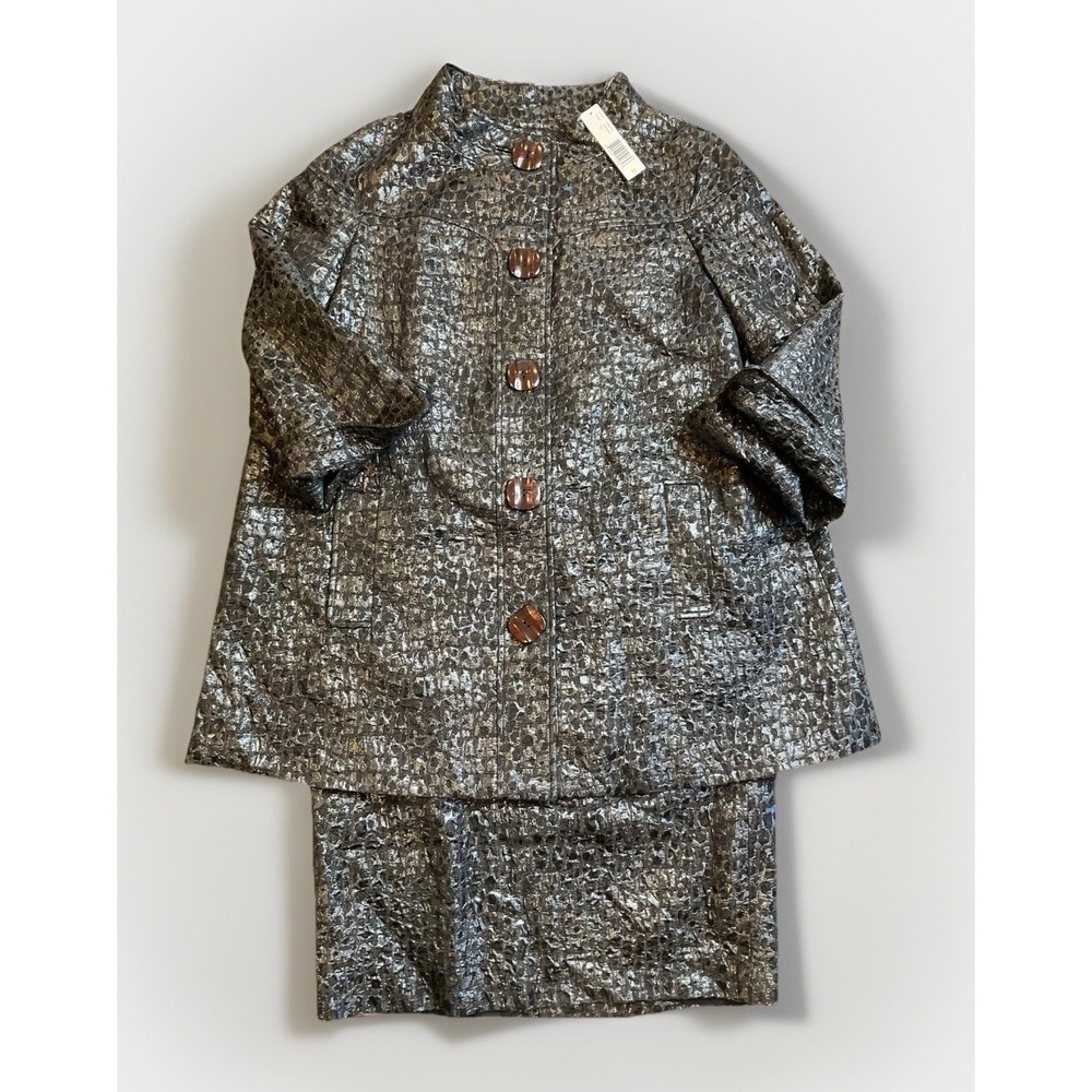 Ellen Tracy Skirt Suit Size 8 Gray Metallic TEMUA186 Fancy Wedding Glitzy